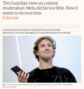 Screen shot of the guardian.com article about Meta